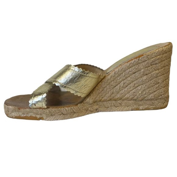 KORS Michael Kors Gold Cross Strap Espadrille Wedges, Size 6 - Picture 4 of 9